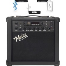 Midex MGA-25XBK Şarjlı Elektro Gitar Amfisi 25 WATT Gain Bluetooth Usb Distortion