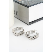 By Zeyna Aksesuar  Kadın 316L Çelik Kararmaz Kordon Model 3 cm Kare Küpe Seti