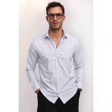 Tudors Erkek Regular Fit Klasik Kesim Pamuklu Kolay Ütü Çizgili Beyaz Gömlek