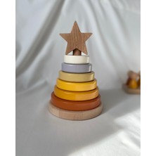 Tiny Wood Waldorf Yıldız Kule Ahşap Yıldız Kule Kahve Pastel Renk Ekolojik Oyuncak