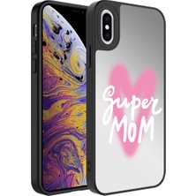 noktaks - Apple iPhone X - Kılıf Aynalı Desenli Kamera Korumalı Parlak Mirror Kapak - Süper Anne - T26778