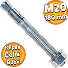 Badem10 Klipsli Çelik Dübel M20X180 mm