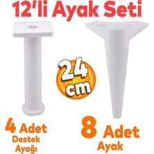 Badem10 Aspen 12'li Set Mobilya Kanepe Koltuk Tv Ünitesi Ayağı Ayakları Destek 24 Cm Beyaz Robot Süpürge