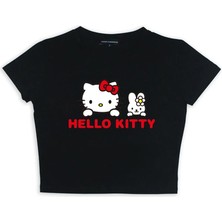 Favorim50Ton Hello Kitty Baskılı Siyah Crop