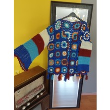 Deseo Boutıque Kadın Mavi Renk El Emeği Göz Nuru Etnik (38-42 Beden) El Örgüsü-Hand-Knıtted-Handmade Püsküllü Ceket