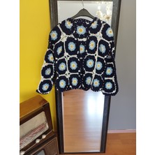 Deseo Boutique Kadın Lacivert Renk El Emeği Göz Nuru ETNİK(MAX40 Beden)El Örgüsü-Handknıtted-Handmade Motifli Ceket