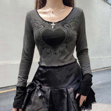 Favorim50Ton Harajuku Fashion Gothic Heart Uzun Kollu