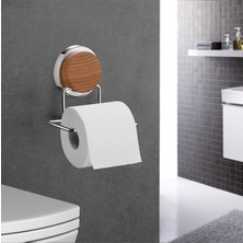 Okyanus Home Ahşap Desenli Magic Fix Sihirli Yapışkan Krom Wc Kağıtlık