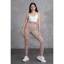 Cramp Sport  Bej Kadın Yüksek Bel Toparlayıcılı Slim Fit Dar Paça Tayt