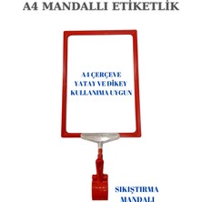 Manken İstanbul 2 Adet Kırmızı A4 Mandallı Raf Sepet Etiketi Çerçeveli Etiketlik Eşek-Askılık Etiketlik