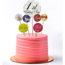 Parti Adresi Pasta Süsü Çubuklu Pasta Dekoru 1 Yaş Party Yazılı Kürdan