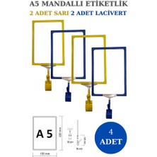 Manken İstanbul 4 Adet Sarı Lacivert A5 Mandallı Raf Etiketi Sepet Etiketi Çerçeveli Etiketlik Eşek-Askılık Etiketi