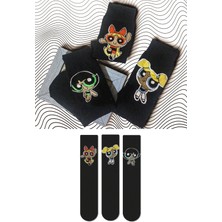 Çirkin Çoraplar Powerpuff Girls Desenli Dört Mevsim Unisex Renkli 3'lü Soket Çorap Seti