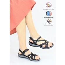 Mammamia Kadın Ortopedik Hakiki Deri Düz Taban Sandalet M24/YS1065