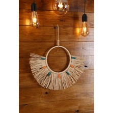 BH Bohem Handmade Bohem Handmade Dekoratif Yelpaze Rafya Ayna Boncuklu Duvar Süsü Y0006