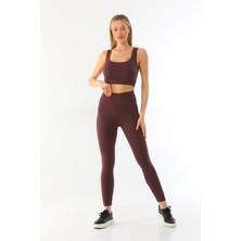 Kallima Kahverengi Spor Fitilli Crop-Tayt Takım