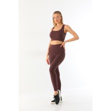 Kallima Kahverengi Spor Fitilli Crop-Tayt Takım