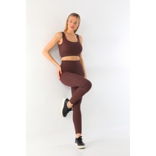 Kallima Kahverengi Spor Fitilli Crop-Tayt Takım