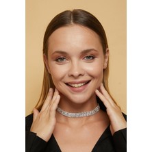 Furtek Aksesuar Kadın 4 Sıra Model Zirkon Taşlı Gümüş Pırlanta Kolye Abiye Gerdanlık Nişan Düğün Gelin Tasma Choker