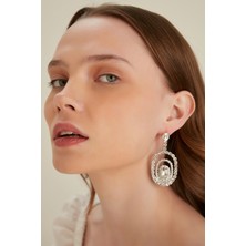 Furtek Aksesuar Kadın Gümüş Elmas Sallantılı Halkalı Kristal Zirkon Taşlı Model Abiye Düğün Gelin Söz Günlük Küpe