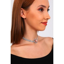 Furtek Aksesuar Kadın Rose Oval Model Zirkon Taşlı Gümüş Pırlanta Gerdanlık Kolye Abiye Düğün Nişan Tasma Choker