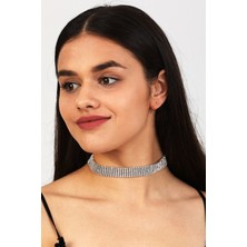 Furtek Aksesuar Kadın 6 Sıra Model Zirkon Taşlı Gümüş Pırlanta Düğün Nişan Gelin Abiye Tasma Gerdanlık Kolye Choker