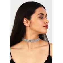 Furtek Aksesuar Kadın 6 Sıra Model Zirkon Taşlı Gümüş Pırlanta Düğün Nişan Gelin Abiye Tasma Gerdanlık Kolye Choker