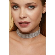 Furtek Aksesuar Kadın 8 Sıra Model Zirkon Taşlı Pırlanta Gerdanlık Kolye Abiye Düğün Gelin Nişan Takısı Gümüş Choker