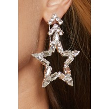 Furtek Aksesuar Kadın Yönlü Yıldız Zirkon Taşlı Model Gümüş Pırlanta Elmas Abiye Elbise Düğün Nişan Söz Parti Küpesi