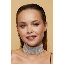 Furtek Aksesuar Kadın 16 Sıra Model Zirkon Taşlı Gümüş Gerdanlık Kolye Pırlanta Abiye Nişan Gelin Düğün Tasma Choker