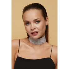 Furtek Aksesuar Kadın 16 Sıra Model Zirkon Taşlı Gümüş Gerdanlık Kolye Pırlanta Abiye Nişan Gelin Düğün Tasma Choker
