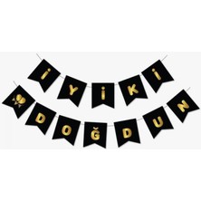 Kidspartim Iyi Ki Doğdun Yazı Siyah/ Gold Banner