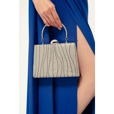 Lafaba Kadın Gümüş Taşlı Clutch Abiye Çanta