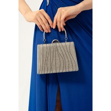 Lafaba Kadın Gümüş Taşlı Clutch Abiye Çanta