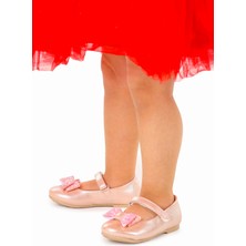 Kiko Kids Cırtlı Fiyonklu Kız Çocuk Babet Ayakkabı Ege 200 Vakko Pudra