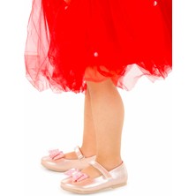 Kiko Kids Cırtlı Fiyonklu Kız Çocuk Babet Ayakkabı Ege 200 Vakko Pudra
