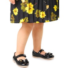 Kiko Kids Withbow Rugan Cırtlı Fiyonklu Kız Çocuk Babet Ayakkabı