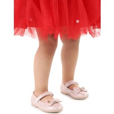 Kiko Kids Cırtlı Fiyonklu Kız Çocuk Babet Ayakkabı Ege 201 Vakko Pudra