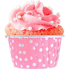 Parti Adresi Muffin Kek Kapsülü Pembe Puantiyeli Kağıt Cupcake Kalıbı 25'li