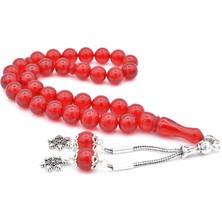 Murty99 Gümüş Kaplama Püsküllü Küre Kırmızı Sıkma Kehribar Tesbih