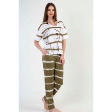 Vienetta Pamuklu Kadın V Yaka Düşük Omuzlu Kısa Kol Pijama Takım
