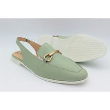 Ayakkabım Official Hakiki Deri Kadın Sandalet Yeşil  Günlük Sandalet