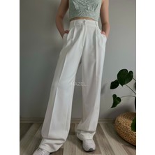 Hazel Kadın Beyaz Yüksek Bel Palazzo Pantolon 36 Beden Rahat Kesim Şık Model