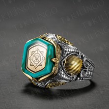 Takılingo 925 Ayar Gümüş Büyük Selçuklu Motifli Kehribar Taşlı Şehzade Kasa Erkek Yüzük