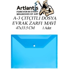 Artlantis A3 Çıtçıtlı Dosya Mavi 1 Adet A-3 Çıt Çıtlı Zarf Dosya Transparan 47X33.5 cm Büyük Boy Çıtçıtlı Dosya