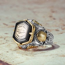 Takılingo 925 Ayar Gümüş Hasbiyallah Yazılı Kehribar Taşlı Şehzade Kasa Erkek Yüzük