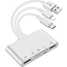 Alfais 4702 USB 3.0 Type-C Lightning To Sd, Tf Otg Kart Okuyucu Çevirici Dönüştürücü Adaptör 5in1