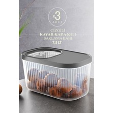 Kitchen Life 3'lü Jumbo Boy Erzak Bakliyat 7,5 Lt Çizgili Saklama Kabı - Çok Amaçlı, Kayar Kapaklı Saklama Kutusu
