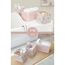 Flosoft Onikiden Baby 3’lü Çekmece Içi Düzenleyici, Çok Amaçlı Bebek Bakım Organizer Kutu 3’lü Set Pembe