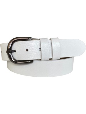 Goderi , Mat Gümüş Tokalı Beyaz Kadın Kot Kemeri 4 cm